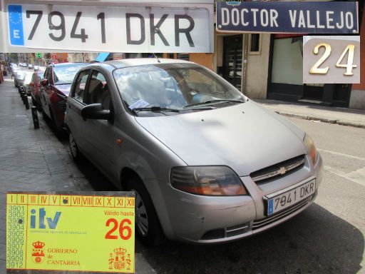 Veh&iacute;culos abandonados, verlassene Fahrzeuge, Madrid, Spanien, Chevrolet Kalos, Kennzeichen 7941 DKR, Erstzulassung Januar 2005, Calle Doctor Vallejo 24, 28027 Madrid im August 2026