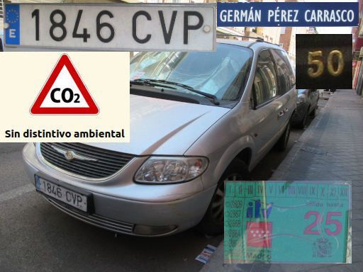 Veh&iacute;culos abandonados, verlassene Fahrzeuge, Madrid, Spanien, Chrysler Voyager LX CRD, Kennzeichen 1846 CVP, Erstzulassung April 2004, Calle German Perez Carrasco 50, 28027 Madrid im August 2026