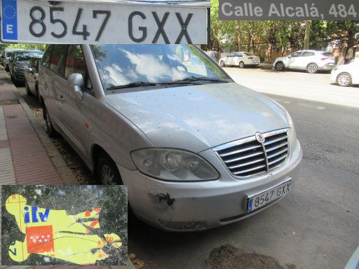Veh&iacute;culos abandonados, verlassene Fahrzeuge, Madrid, Spanien, SsangYong Rodius, Kennzeichen 8547 GXX, Erstzulassung Juli 2010, Calle Alcala 484, 28027 Madrid im August 2026