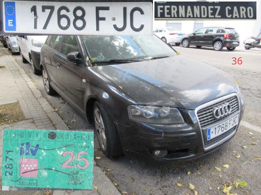 Veh&iacute;culos abandonados, verlassene Fahrzeuge, Madrid, Spanien, Audi A3, Kennzeichen 1768 FJC, Erstzulassung November 2006, Calle Fernandez Caro 36, 28027 Madrid im August 2026