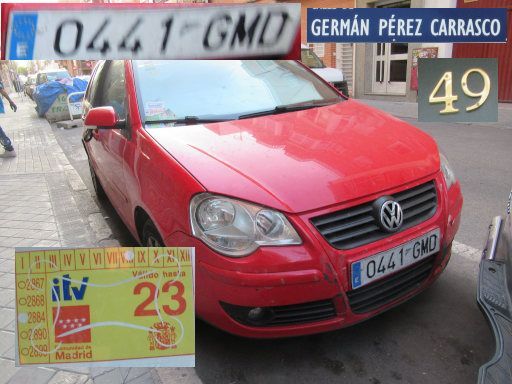 Veh&iacute;culos abandonados, verlassene Fahrzeuge, Madrid, Spanien, Volkswagen Polo TDI, Kennzeichen 0441 GMD, Erstzulassung Mai 2009, Calle German Perez Carrasco 49, 28027 Madrid im August 2026