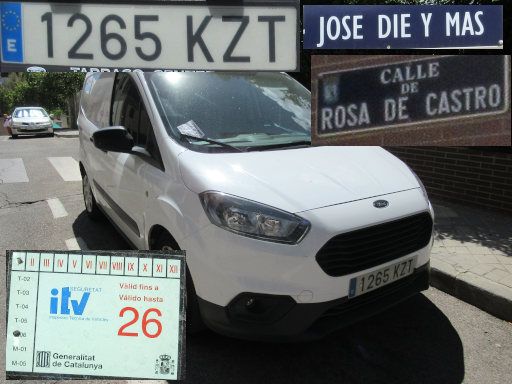 Veh&iacute;culos abandonados, verlassene Fahrzeuge, Madrid, Spanien, Ford Transit Courier, Kennzeichen 1265 KZT, Erstzulassung August 2019, Calle Jose Die y Mas / Calle Rosa de Castro, 28043 Madrid im August 2026