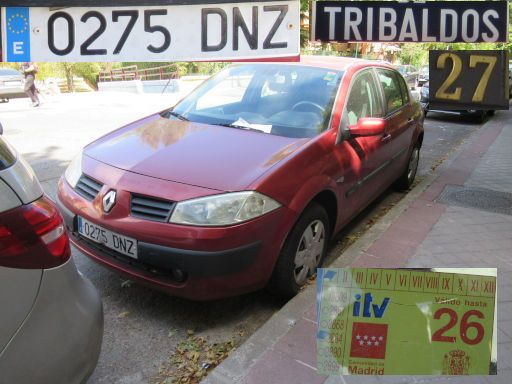 Veh&iacute;culos abandonados, verlassene Fahrzeuge, Madrid, Spanien, Renault Megane, Kennzeichen 0275 DNZ, Erstzulassung Januar 2005, Calle Tribaldos 27, 28043 Madrid im August 2026