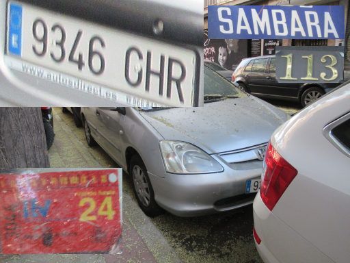 Veh&iacute;culos abandonados, verlassene Fahrzeuge, Madrid, Spanien, Honda Civic, Kennzeichen 9346 GHR, Erstzulassung September 2008, Calle Sambara 113, 28027 Madrid im August 2026