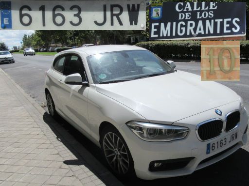 Veh&iacute;culos abandonados, verlassene Fahrzeuge, Madrid, Spanien, BMW 116d, Kennzeichen 6163 JRW, Erstzulassung Juli 2016, Calle de los Emigrantes 10, 28043 Madrid im August 2026