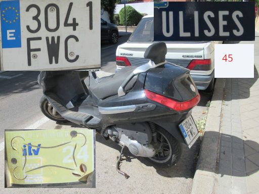 Veh&iacute;culos abandonados, verlassene Fahrzeuge, Madrid, Spanien, Piaggio Motorroller, Kennzeichen 3041 FWC, Erstzulassung September 2007, Calle Ulises 45, 28043 Madrid im August 2026