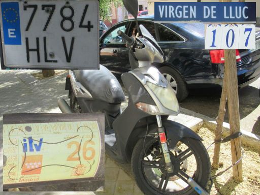 Veh&iacute;culos abandonados, verlassene Fahrzeuge, Madrid, Spanien, Kymco Agility City 125, Kennzeichen 7784 HLV, Erstzulassung August 2012, Calle Virgen de Lluc 107, 28027 Madrid im August 2026