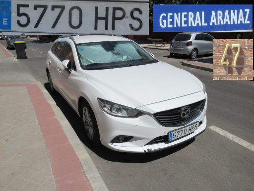 Veh&iacute;culos abandonados, verlassene Fahrzeuge, Madrid, Spanien, Mazda 6 Skyactiv Technology, Kennzeichen 5770 HPS, Erstzulassung April 2013, Calle General Aranaz 47, 28027 Madrid im August 2026