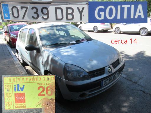 Veh&iacute;culos abandonados, verlassene Fahrzeuge, Madrid, Spanien, Renault Clio, Kennzeichen 0739 DBY, Erstzulassung Oktober 2004, Calle Goitia 14, 28027 Madrid im August 2026