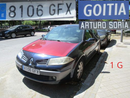 Veh&iacute;culos abandonados, verlassene Fahrzeuge, Madrid, Spanien, Renault Megane, Kennzeichen 8106 GFX, Erstzulassung Juni 2008, Calle Goitia 1 G, 28027 Madrid im August 2026