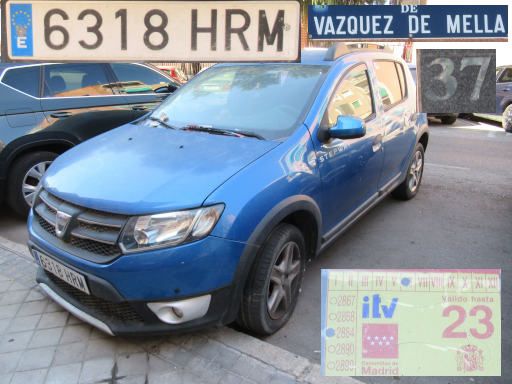 Veh&iacute;culos abandonados, verlassene Fahrzeuge, Madrid, Spanien, Dacia Sandero, Kennzeichen 6318 HRM, Erstzulassung Juni 2013, Calle Vazquez de Mella 37, 28017 Madrid im August 2026