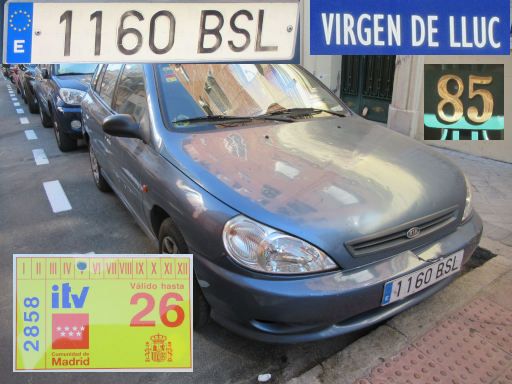 Veh&iacute;culos abandonados, verlassene Fahrzeuge, Madrid, Spanien, Kia Rio RS, Kennzeichen 1160 BSL, Erstzulassung Februar 2002, Calle Virgen de Lluc 85, 28027 Madrid im August 2026