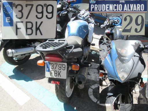Veh&iacute;culos abandonados, verlassene Fahrzeuge, Madrid, Spanien, Suzuki Motorrad, Kennzeichen 3799 FBK, Erstzulassung Juni 2006, Calle Prudencio Alvaro 29, 28027 Madrid im August 2026