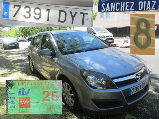 Veh&iacute;culos abandonados, verlassene Fahrzeuge, Madrid, Spanien, Opel Astra, Kennzeichen 7391 DYT, Erstzulassung Januar 2005, Calle Sanchez Diaz 8, 28027 Madrid im August 2026