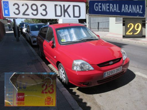 Veh&iacute;culos abandonados, verlassene Fahrzeuge, Madrid, Spanien, Kia Rio RS, Kennzeichen 3293 DKD, Erstzulassung Januar 2005, Calle General Aranaz 29, 28027 Madrid im August 2026
