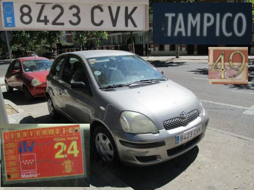 Veh&iacute;culos abandonados, verlassene Fahrzeuge, Madrid, Spanien, Toyota Yaris VVT-i, Kennzeichen 8423 CVK, Erstzulassung April 2004, Calle Tampico 49, 28027 Madrid im August 2026