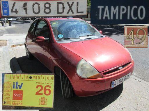 Veh&iacute;culos abandonados, verlassene Fahrzeuge, Madrid, Spanien, Ford Ka, Kennzeichen 4108 DXL, Erstzulassung Januar 2005, Calle Tampico 49, 28027 Madrid im August 2026