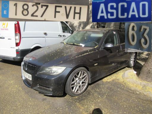 Veh&iacute;culos abandonados, verlassene Fahrzeuge, Madrid, Spanien, BMW 3er Serie, Kennzeichen 1827 FVH, Erstzulassung August 2007, Calle Ascao 63, 28017 Madrid im August 2026
