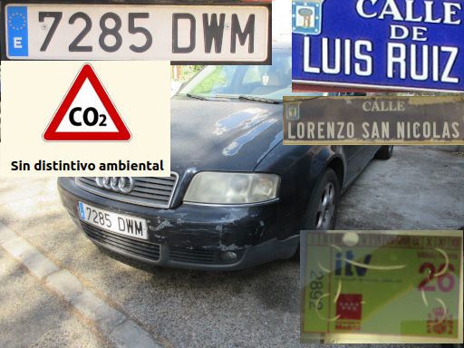 Veh&iacute;culos abandonados, verlassene Fahrzeuge, Madrid, Spanien, Audi A6 2.5 TDI, Kennzeichen 7285 DWM, Erstzulassung Januar 2005, Calle Luis Ruiz / Calle Lorenzo San Nicolas, 28017 Madrid im August 2026