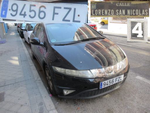 Veh&iacute;culos abandonados, verlassene Fahrzeuge, Madrid, Spanien, Honda Civic, Kennzeichen 9456 FZL, Erstzulassung Januar 2008, Calle Lorenzo San Nicolas 4, 28017 Madrid im August 2026