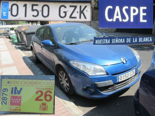 Veh&iacute;culos abandonados, verlassene Fahrzeuge, Madrid, Spanien, Renault Megane dCi, Kennzeichen 0150 GZK, Erstzulassung November 2010, Calle Caspe / Calle Nuestra Se&ntilde;ora de la Blanca, 28022 Madrid im August 2026