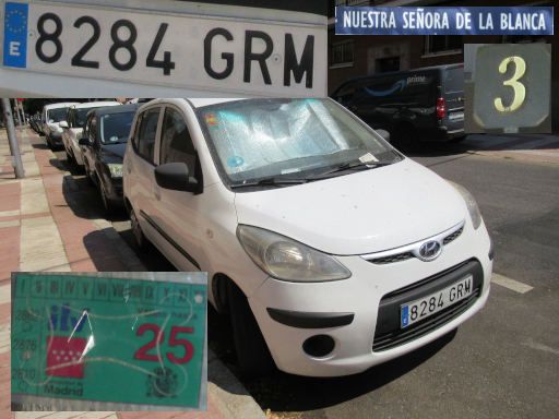 Veh&iacute;culos abandonados, verlassene Fahrzeuge, Madrid, Spanien, Hyundai i10 1.2, Kennzeichen 8284 GRM, Erstzulassung Oktober 2009, Calle Nuestra Se&ntilde;ora de la Blanca 3, 28022 Madrid im August 2026