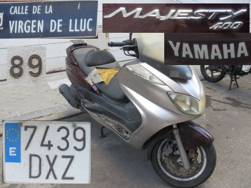 Veh&iacute;culos abandonados, verlassene Fahrzeuge, Madrid, Spanien, Yamaha Majesty 400, Kennzeichen 7439 DXZ, Erstzulassung Januar 2005, Calle Virgen de Lluc 89, 28027 Madrid im Dezember 2025