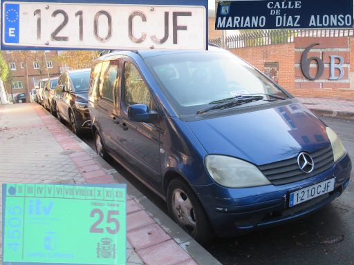 Veh&iacute;culos abandonados, verlassene Fahrzeuge, Madrid, Spanien, Mercedes-Benz Vaneo, Kennzeichen 1210 CJF, Erstzulassung Juni 2003, Calle Mariano Diaz Alonso 6 B, 28027 Madrid im Dezember 2025