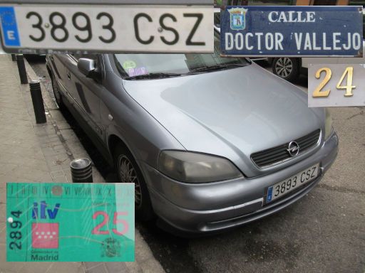 Veh&iacute;culos abandonados, verlassene Fahrzeuge, Madrid, Spanien, Opel Astra 1.6, Kennzeichen 3893 CSZ, Erstzulassung M&auml;rz 2004, Calle Doctor Vallejo 24, 28027 Madrid im Dezember 2025