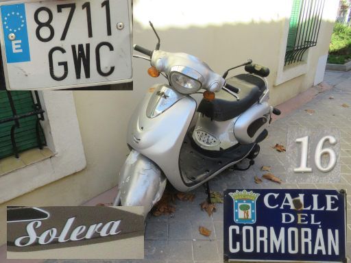 Veh&iacute;culos abandonados, verlassene Fahrzeuge, Madrid, Spanien, MX Motor Solera 125, Kennzeichen 8711 GWC, Erstzulassung Mai 2010, Calle Cormoran 16, 28027 Madrid im Dezember 2025