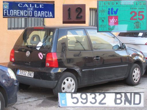 Veh&iacute;culos abandonados, verlassene Fahrzeuge, Madrid, Spanien, Volkswagen Lupo 1.4, Kennzeichen 5932 BND, Erstzulassung Oktober 2001, Calle Florencio Garcia 12, 28027 Madrid im Dezember 2025
