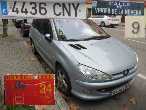 Veh&iacute;culos abandonados, verlassene Fahrzeuge, Madrid, Spanien, Peugeot 206 SW, Kennzeichen 4436 CNY, Erstzulassung November 2003, Calle Virgen de la Novena 9, 28027 Madrid im Dezember 2025