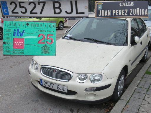 Veh&iacute;culos abandonados, verlassene Fahrzeuge, Madrid, Spanien, Rover 25, Kennzeichen 2527 BJL, Erstzulassung Mai 2001, Calle Juan Perez Zu&ntilde;iga 15, 28027 Madrid im Dezember 2025