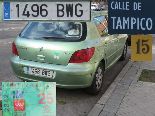 Veh&iacute;culos abandonados, verlassene Fahrzeuge, Madrid, Spanien, Peugeot 307, Kennzeichen 1496 BWG, Erstzulassung Mai 2002, Calle Tampico 15, 28027 Madrid im Dezember 2025