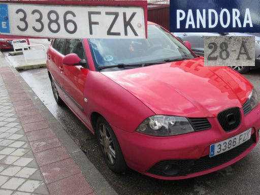Veh&iacute;culos abandonados, verlassene Fahrzeuge, Madrid, Spanien, Seat Ibiza, Kennzeichen 3386 FZK, Erstzulassung Januar 2008, Calle Pandora 28 A, 28037 Madrid im Februar 2026