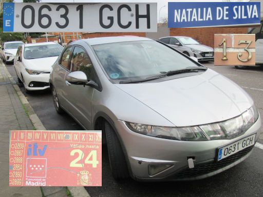 Veh&iacute;culos abandonados, verlassene Fahrzeuge, Madrid, Spanien, Honda Civic, Kennzeichen 0631 GCH, Erstzulassung M&auml;rz 2008, Calle Natalia de Silva 13, 28027 Madrid im Februar 2026