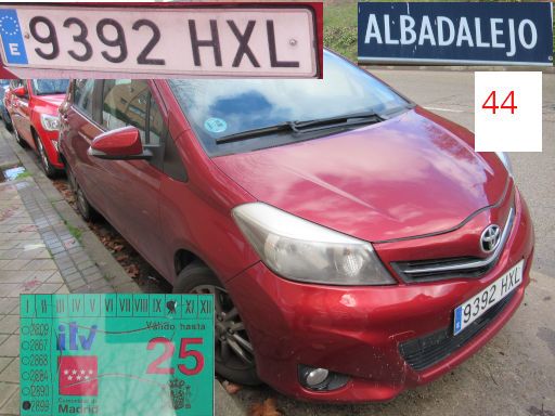 Veh&iacute;culos abandonados, verlassene Fahrzeuge, Madrid, Spanien, Toyota Yaris, Kennzeichen 9392 HXL, Erstzulassung Mai 2014, Calle Albadalejo 44, 28037 Madrid im Februar 2026