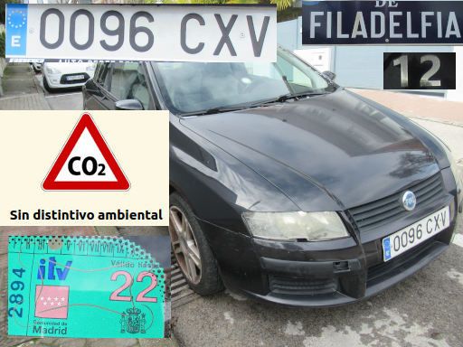 Veh&iacute;culos abandonados, verlassene Fahrzeuge, Madrid, Spanien, Fiat Stilo JTD, Kennzeichen 0096 CXV, Erstzulassung Juli 2004, Calle Filadelfia 12, 28022 Madrid im Februar 2026