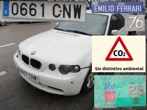 Veh&iacute;culos abandonados, verlassene Fahrzeuge, Madrid, Spanien, BMW 318 d, Kennzeichen 0661 CNW, Erstzulassung November 2003, Calle Emilio Ferrari 76, 28021 Madrid im Februar 2026