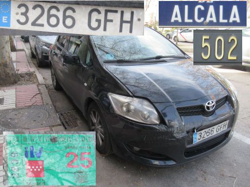 Veh&iacute;culos abandonados, verlassene Fahrzeuge, Madrid, Spanien, Toyota, Kennzeichen 3266 GFH, Erstzulassung Juni 2008, Calle Alcala 502, 28027 Madrid im Februar 2026