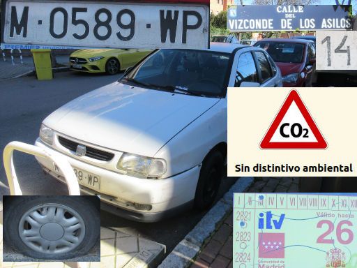 Veh&iacute;culos abandonados, verlassene Fahrzeuge, Madrid, Spanien, Seat Cordoba, Kennzeichen M 0589 WP, Erstzulassung Oktober 1998, Calle Vizconde de los Asilos 14, 28027 Madrid im Februar 2026