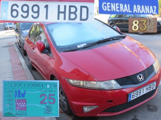 Veh&iacute;culos abandonados, verlassene Fahrzeuge, Madrid, Spanien, Honda Civic, Kennzeichen 6991 HBD, Erstzulassung Dezember 2010, Calle General Aranaz 83 B, 28027 Madrid im Januar 2026