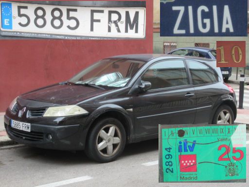 Veh&iacute;culos abandonados, verlassene Fahrzeuge, Madrid, Spanien, Renault Megane, Kennzeichen 5885 FRM, Erstzulassung Juni 2007, Calle Zigia 10, 28027 Madrid im Januar 2026
