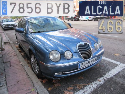 Veh&iacute;culos abandonados, verlassene Fahrzeuge, Madrid, Spanien, Jaguar S-Type V8, Kennzeichen 7856 BYB, Erstzulassung Juli 2002, Calle Alcala 466, 28027 Madrid im Januar 2026