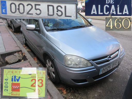 Veh&iacute;culos abandonados, verlassene Fahrzeuge, Madrid, Spanien, Opel Corsa CDTI, Kennzeichen 0025 DSL, Erstzulassung Januar 2005, Calle Alcala 460, 28027 Madrid im Januar 2026