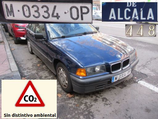 Veh&iacute;culos abandonados, verlassene Fahrzeuge, Madrid, Spanien, BMW 318i, Kennzeichen M 0334 OP, Erstzulassung Juli 1993, Calle Alcala 448, 28027 Madrid im Januar 2026