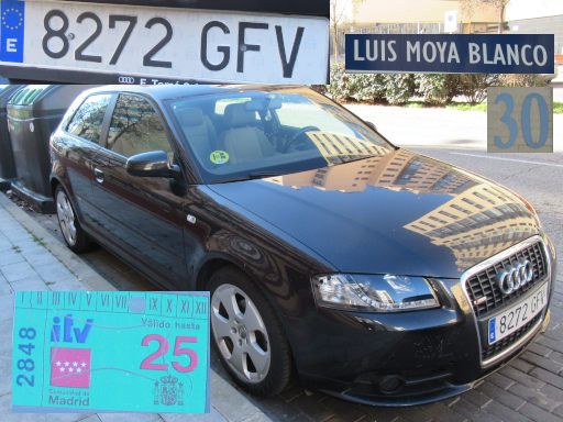 Veh&iacute;culos abandonados, verlassene Fahrzeuge, Madrid, Spanien, Audi A3 TDI 1.9, Kennzeichen 8272 GFV, Erstzulassung Juni 2008, Calle Luis Moya Blanco 30, 28055 Madrid im Januar 2026