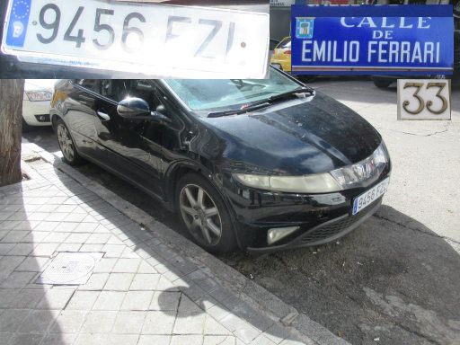Veh&iacute;culos abandonados, verlassene Fahrzeuge, Madrid, Spanien, Honda Civic, Kennzeichen 9456 FZL, Erstzulassung Januar 2008, Calle Emilio Ferrari 33, 28021 Madrid im Januar 2026