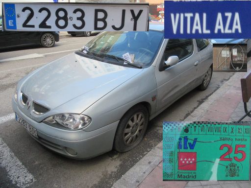 Veh&iacute;culos abandonados, verlassene Fahrzeuge, Madrid, Spanien, Renault Megane, Kennzeichen 2283 BJY, Erstzulassung Mai 2001, Calle Vital Aza 40, 28021 Madrid im Januar 2026