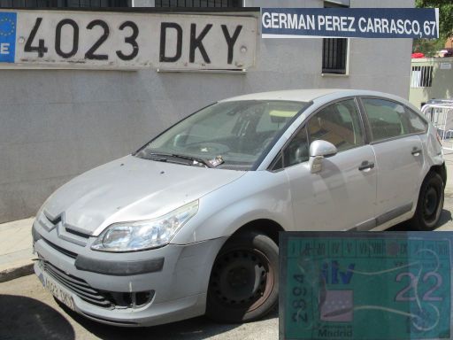 Vehículos abandonados, verlassene Fahrzeuge, Madrid, Spanien, Citroën C4, Kennzeichen 4023 DKY, Erstzulassung Januar 2005, Calle German Perez Carrasco 67, 28027 Madrid im Juli 2025